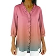 thumbnail image 1 of XPMWRP Women's V‑Neck Ruffle Placket Ombre Gradient Draped 3/4 Sleeve Blouse Soft Loose Fit Casual Summer Top Romantic Feminine for Daily Vacation Wear Multicolor XXL, 1 of 5