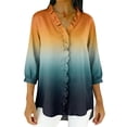 thumbnail image 1 of XPMWRP Women's V‑Neck Ruffle Placket Ombre Gradient Draped 3/4 Sleeve Blouse Soft Loose Fit Casual Summer Top Romantic Feminine for Daily Vacation Wear Navy XL, 1 of 5