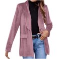 thumbnail image 1 of XPMWRP Women's Velvet Blazer Jackets Casual Long Sleeve Solid Color Lapel Collar Coats Work Office Suit Fall Winter Jackets Pink XL, 1 of 7