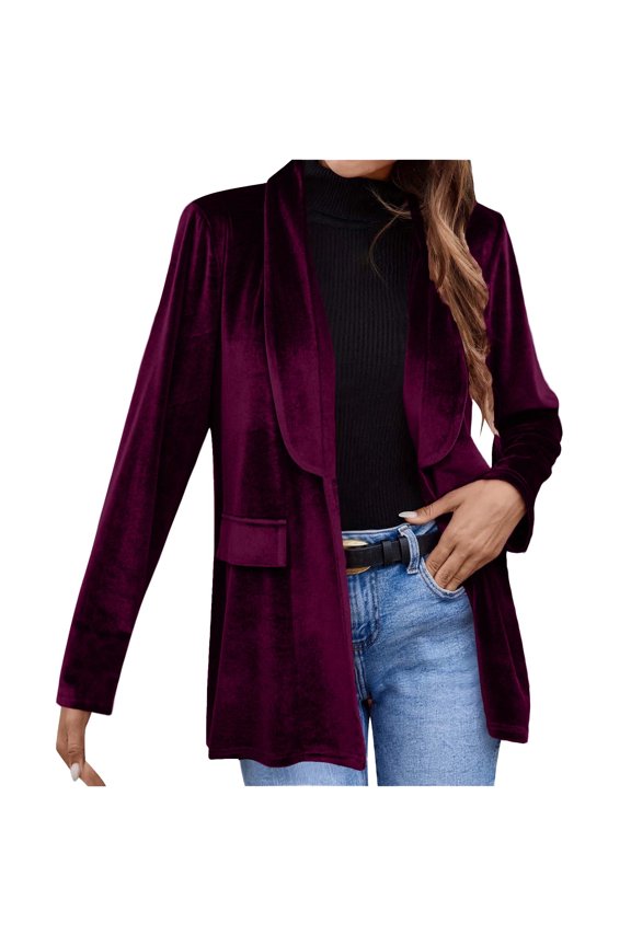 Women's Velvet Blazer Jackets Casual Long Sleeve Solid Color Lapel Collar Coats Work Office Suit Fall Winter Jackets Pink XXL