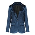 thumbnail image 1 of XPMWRP Women's Velvet Blazers One Button Business Blazer Solid Color Long Sleeve Work Office Suit Jackets Outerwear with Pockets Blue S, 1 of 3