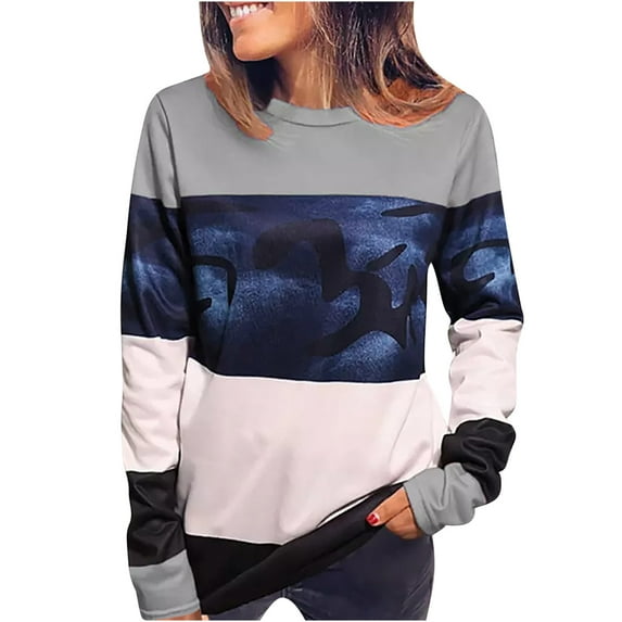 XPMWRP Women's Vintage Colorblock Sweatshirt Crewneck Long Sleeve Casual Loose Pullover Fall Winter Oversized Sweatshirt Gray XXL