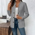 thumbnail image 1 of XPMWRP Women's Vintage Double Breasted Blazer Jacket Solid Color Long Sleeve Business Casual Coat Fall Winter Loose Trendy Jackets Gray M, 1 of 7