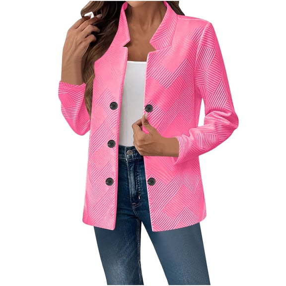 XPMWRP Women's Vintage Double Breasted Blazer Jacket Solid Color Long Sleeve Business Casual Coat Fall Winter Loose Trendy Jackets Pink L
