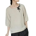 thumbnail image 1 of XPMWRP Women's Vintage Drawstring Tie Neck Cotton Linen Blouse Summer Lightweight 3/4 Sleeve Shirts Casual Loose Beach Tops White XXXL, 1 of 4
