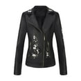 thumbnail image 1 of XPMWRP Women's Vintage Floral Print Embroidered Faux Soft Leather Zipper Windbreaker Lapel Coat with Double Pocket Black S, 1 of 8