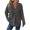 thumbnail image 1 of XPMWRP Women's Waffle V Neck Hoodies Sweatshirts Button Up Solid Pullover Long Sleeve Trendy Oversized Fall Casual Tunic Tops Gray L, 1 of 7