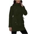 thumbnail image 1 of XPMWRP Women's Waist Tapered Rain Jacket Waterproof Long Lightweight Raincoat Hooded Windbreaker Outdoor Solid Color Trench Coat Green L, 1 of 8