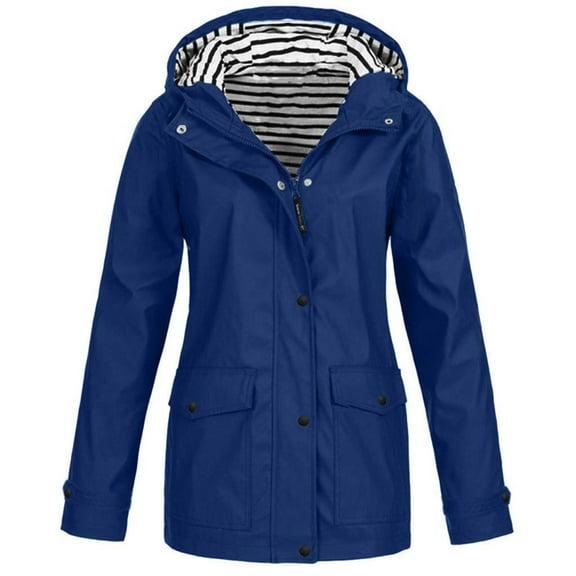 XPMWRP Women's Waterproof Hooded Rain Jacket Windproof Outdoor Sport Coat Casual Loose Stylish Long Sleeve Fall Casual Wear for Daily Activities Blue M