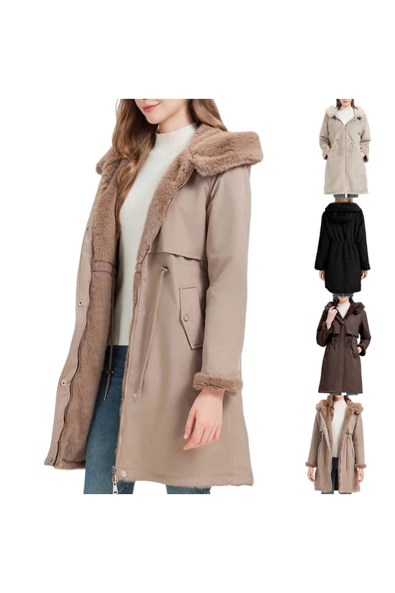 Women's Winter Long Reversible Jacket Open Front Coat Cardigan Vintage Western Coats Faux Fur Trim Parka Outerwear with Pockets Brown M