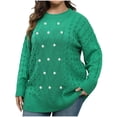 thumbnail image 1 of XPMWRP Women's Winter Plus Size Cable Knit Loose Sweater Classic Long Sleeve Crewneck Casual Pullover Tops with Beads Decoration Green XXL, 1 of 7