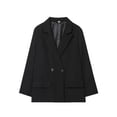 thumbnail image 1 of XPMWRP Women's Work Office Oversized Blazer Stretch Lapel Collar Long Sleeve Jacket Suit Business Casual Solid Color Button Coat Black XS, 1 of 3