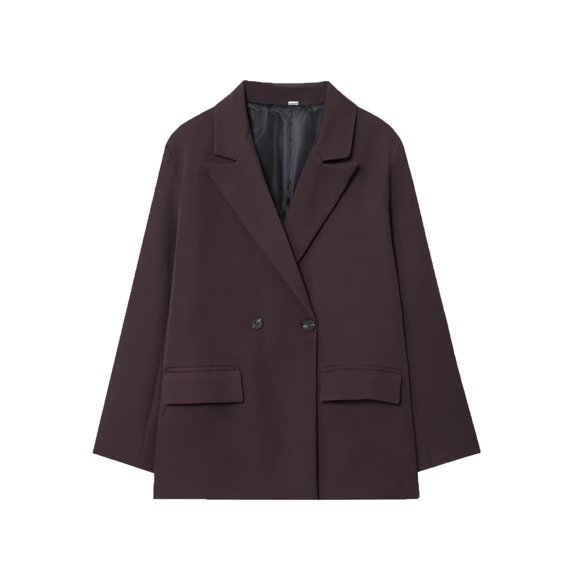 XPMWRP Women's Work Office Oversized Blazer Stretch Lapel Collar Long Sleeve Jacket Suit Business Casual Solid Color Button Coat Brown XS