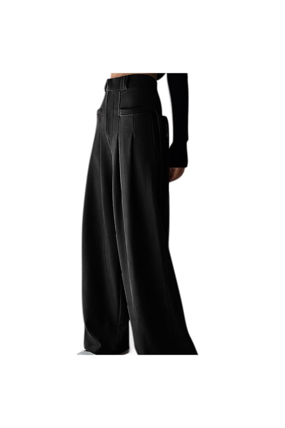 Women's Work Pants Dressy Casual Loose Fit Wide Leg Straight Trouser High Waisted Baggy Office Dress Pants Black XXL