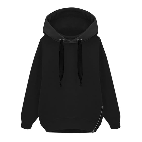 XPMWRP Women's Zipper Slit Oversized Hoodies Sweatshirt Long Sleeve Solid Color Casual Pullover Fall Winter Warm Loose Sports Clothes Black XXXL
