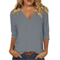 thumbnail image 1 of XPMWRP Womens 3/4 Length Sleeve Tops Casual Loose Fit V Neck T Shirts Solid Three Quarter Length Tunic Tops Summer Blouse Gray XL, 1 of 7