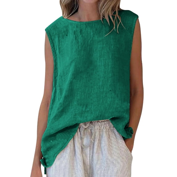 XPMWRP Womens Boat Neck Sleeveless Linen Tank Tops Casual Loose Fit Flowy Blouse for Summer Daily Wear Beach Vacation Green XXXL