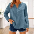 thumbnail image 1 of XPMWRP Womens Button Down Henley Shirts Long Sleeve Cotton Linen Shirt V Neck Casual Loose Tops Solid Color Summer Blouses Navy XXL, 1 of 9