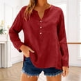 thumbnail image 1 of XPMWRP Womens Button Down Henley Shirts Long Sleeve Cotton Linen Shirt V Neck Casual Loose Tops Solid Color Summer Blouses Wine XL, 1 of 9