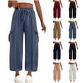 thumbnail image 1 of XPMWRP Womens Capris Loose Wide Leg Pants High Waist Straight Casual Palazzo Trousers with Pockets Fashion Comfy Cargo Pant Dark Gray L, 1 of 8
