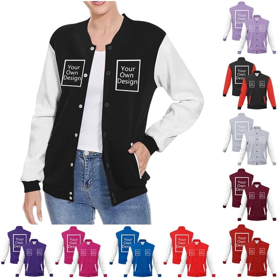 XPMWRP Womens Color Block Raglan Sleeve Varsity Jacket Snap Button Stand Collar Casual Baseball Coat With Front Pockets Red XL