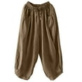 thumbnail image 1 of XPMWRP Womens Cotton Linen Pants Casual Summer Palazzo Pants Baggy Wide Leg Drawstring Elastic Waist Trousers with Pockets Coffee XXL, 1 of 4