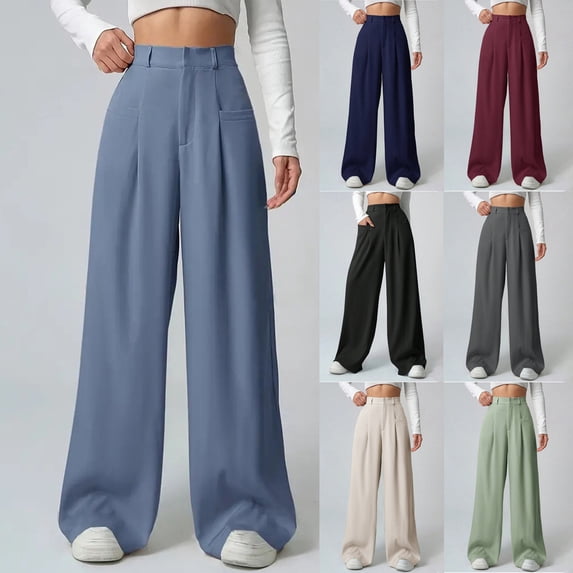 XPMWRP Womens Dress Pants Wide Leg Stretchy Work Pants with Pockets High Waist Pleated Front Business Casual Slacks Trousers Gray M