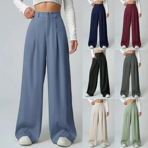 XPMWRP Womens Dress Pants Wide Leg Stretchy Work Pants with Pockets High Waist Pleated Front Business Casual Slacks Trousers Wine XXL