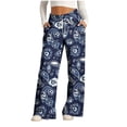 thumbnail image 1 of XPMWRP Womens Elastic High Waisted Drawstring Palazzo Pants Casual Wide Leg Long Loose Pant Trousers with Pockets Navy S, 1 of 6