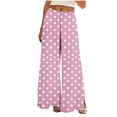 thumbnail image 1 of XPMWRP Womens Graphic Loose Trousers Pants Fall Summer Ruched Slit Flare Wide Leg Long Bootcut Leg Trousers Elastic Waist Pants Pink S, 1 of 8