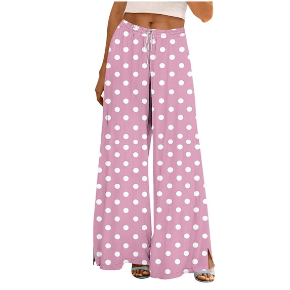 XPMWRP Womens Graphic Loose Trousers Pants Fall Summer Ruched Slit Flare Wide Leg Long Bootcut Leg Trousers Elastic Waist Pants Pink S