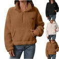thumbnail image 1 of XPMWRP Womens Half Zip Sherpa Fleece Pullover Oversized Sweatshirt Warm Fuzzy Sweater Cropped Long Sleeve Outerwear White XL, 1 of 7