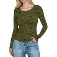 thumbnail image 1 of XPMWRP Womens Long Sleeve Shirts Ribbed Knit Slim Fit Tops Floral Printed Basic Tee Casual Stretch Crew Neck T-Shirts Green XL, 1 of 6