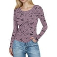 thumbnail image 1 of XPMWRP Womens Long Sleeve Shirts Ribbed Knit Slim Fit Tops Floral Printed Basic Tee Casual Stretch Crew Neck T-Shirts Pink XXL, 1 of 6