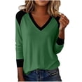 thumbnail image 1 of XPMWRP Womens Long Sleeve T Shirts Casual V Neck Color Block Tunic Tops Loose Basic Top Blouses Fashion Outfits Army Green XXL, 1 of 6