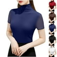 thumbnail image 1 of XPMWRP Womens Mock Turtleneck Tops Fashion Short Sleeve Lightweight T-Shirt Casual Solid Stretch Fitted Tees Blue XL, 1 of 6