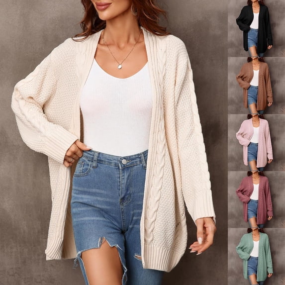 XPMWRP Womens Oversized Cardigan Sweaters Open Front Cable Knit Long Sleeve Chunky Outwear Coats Casual Loose Jacket Tops Red M