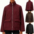 thumbnail image 1 of XPMWRP Womens Quilted Zip Up Jackets Stand Collar Long Sleeve Jacket Casual Winter Warm Coats Outerwear with Pockets Wine S, 1 of 6