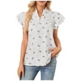 thumbnail image 1 of XPMWRP Womens Ruffle Cap Sleeve Tops Summer Fashion Bow Printed V Neck Lightweight Chiffon Blouses Cute Tunic Shirts White M, 1 of 7