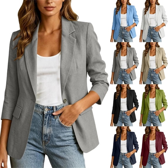 XPMWRP Womens Single Button Notched Lapel Blazer Three Quarter Sleeve Casual Relaxed Fit Jacket Wine S