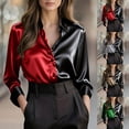 thumbnail image 1 of XPMWRP Womens Soft Satin Silk Button Down Color Block Shirts Silky Long Sleeve Casual Loose Work Shirt Dress Blouses Tops for Ladies Green S, 1 of 6
