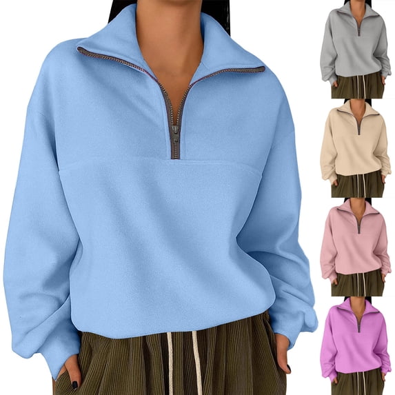 XPMWRP Womens Sweatshirts Half Zip Cropped Fashionable Casual Pullover Fleece Fall Turtleneck Outfits Clothes Gray S