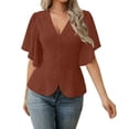 thumbnail image 1 of XPMWRP Womens Tops Dressy Casual V Neck Business Casual Blouses Ruffle Short Sleeve Work Shirts Spring Trendy Clothes Brown XL, 1 of 5