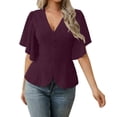 thumbnail image 1 of XPMWRP Womens Tops Dressy Casual V Neck Business Casual Blouses Ruffle Short Sleeve Work Shirts Spring Trendy Clothes Red XXL, 1 of 5