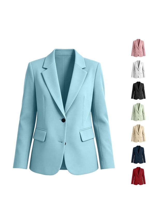 Womens Two Button Notched Lapel Blazer Long Sleeve Tailored Formal Casual Office Jacket With Flap Pockets Navy S