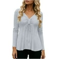 thumbnail image 1 of XPMWRP Womens V Neck Peplum Tunic Ruched Drawstring Front Long Sleeve Babydoll Solid Color Casual Flowy Blouse Tops Gray XXXL, 1 of 9