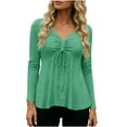 thumbnail image 1 of XPMWRP Womens V Neck Peplum Tunic Ruched Drawstring Front Long Sleeve Babydoll Solid Color Casual Flowy Blouse Tops Green XL, 1 of 9