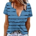 thumbnail image 1 of XPMWRP Womens V Neck Snap Button Shirts Short Sleeve Striped Print Tunic Tops Lightweight Loose Casual Summer Blouses Navy M, 1 of 6