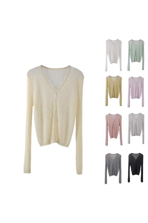Womens V Neck Vertical Ribbed Long Sleeve Cropped Knit Cardigan Button Front Lightweight Sun Cover Up Sweater Green M