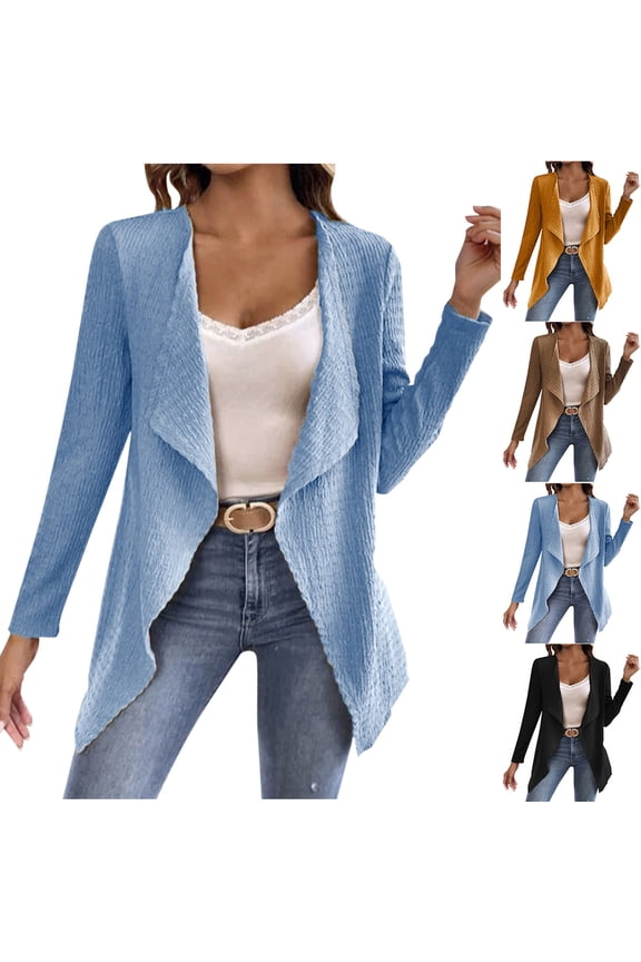 Womens Waterfall Lapel Irregular High Low Hem Textured Open Front Blazer Long Sleeve Casual Draped Jacket Yellow XL